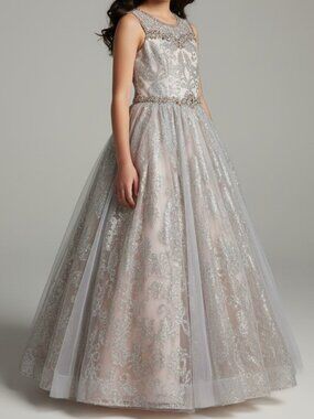 Angels Luxury Blush & Silver Glitz Pageant Gown, Rhinestone Embellished, Size 6